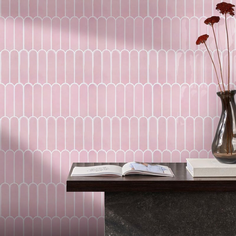 Commomy Thicker Pink Peel and Stick Tile Backsplash - 10 pcs of 12" x 12" - 3D Adhesive Peel and Stick Backsplash for Kitchen, Bathroom, Removable, Waterproof, Vinyl Wall Tile - Image 2